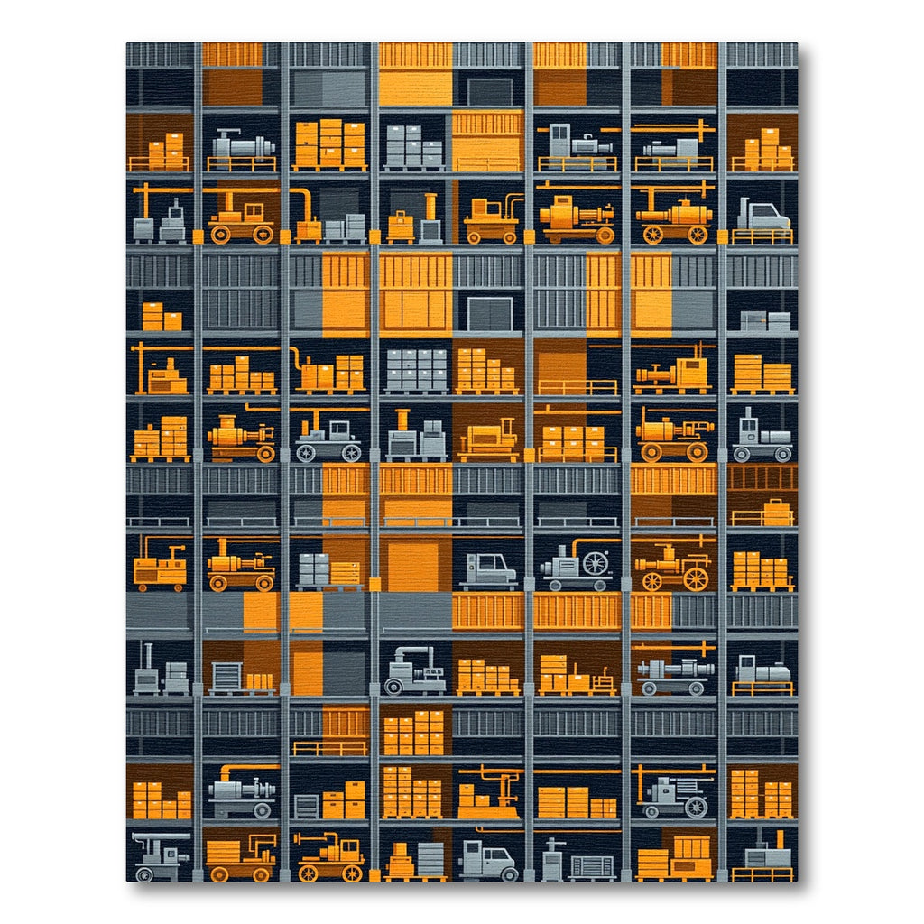 Industrial Yellow Orange Storage Units Rug