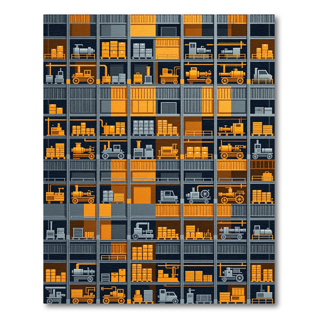 Industrial Yellow Orange Storage Units Rug