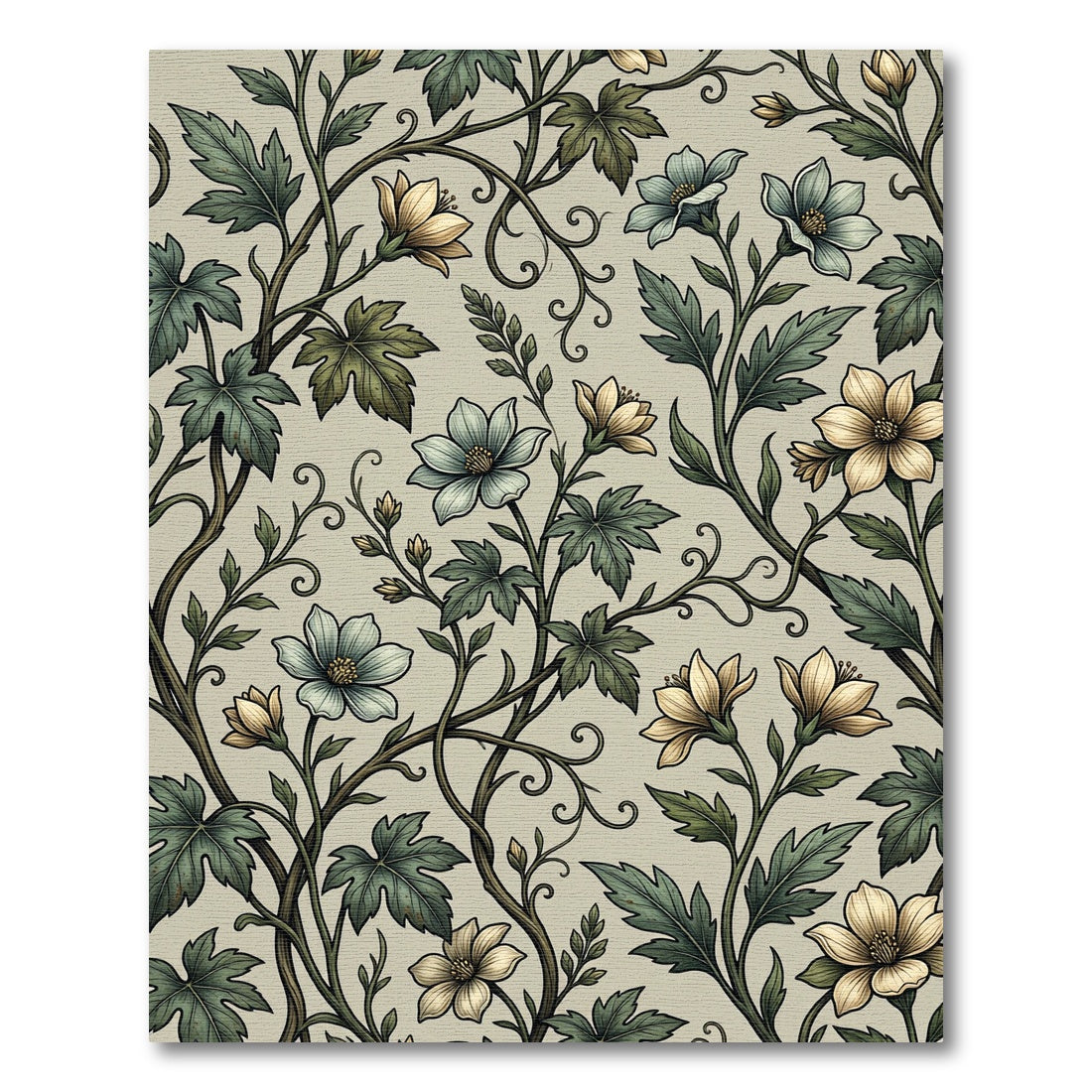Elegance Sage Cream Botanical Floral Rug