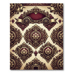 Regal Crimson Gold Damask Scrollwork Rug