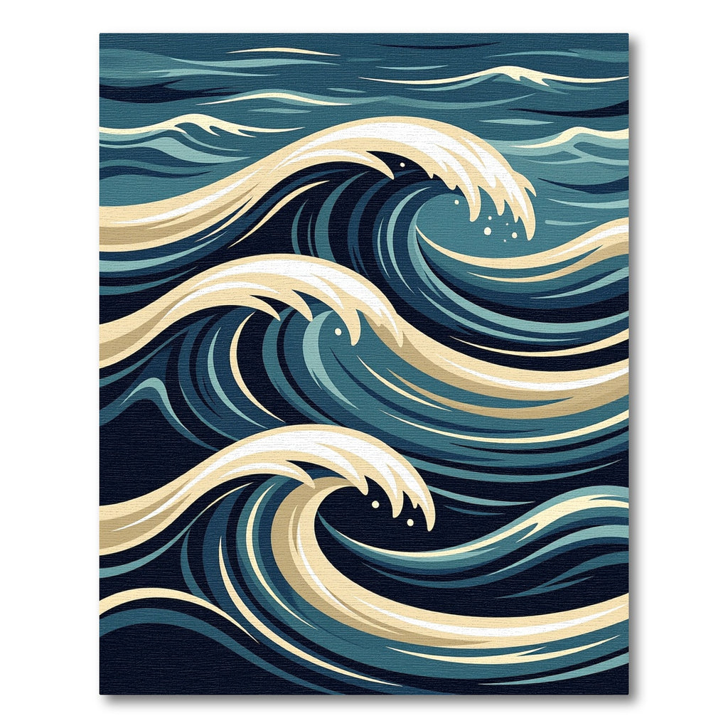 Dynamic Blue Cream Ocean Wave Rug