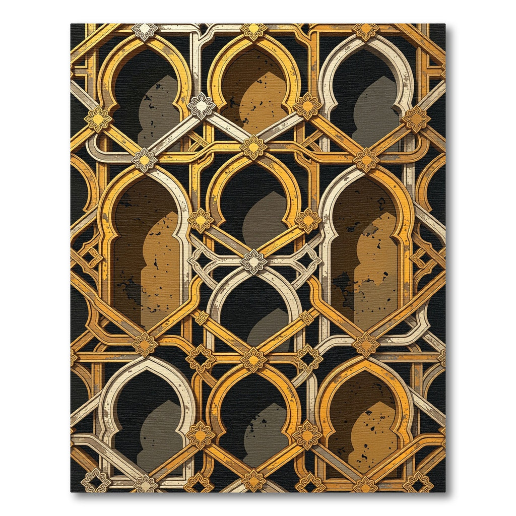 Golden Arched Lattice Geometric Rug