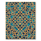Golden Geometric Interlocking Azure Lattice Rug