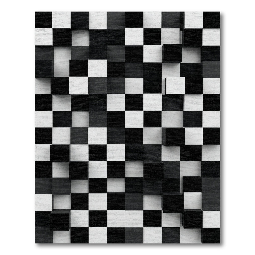 Monochromatic Black White Cubist Composition Rug
