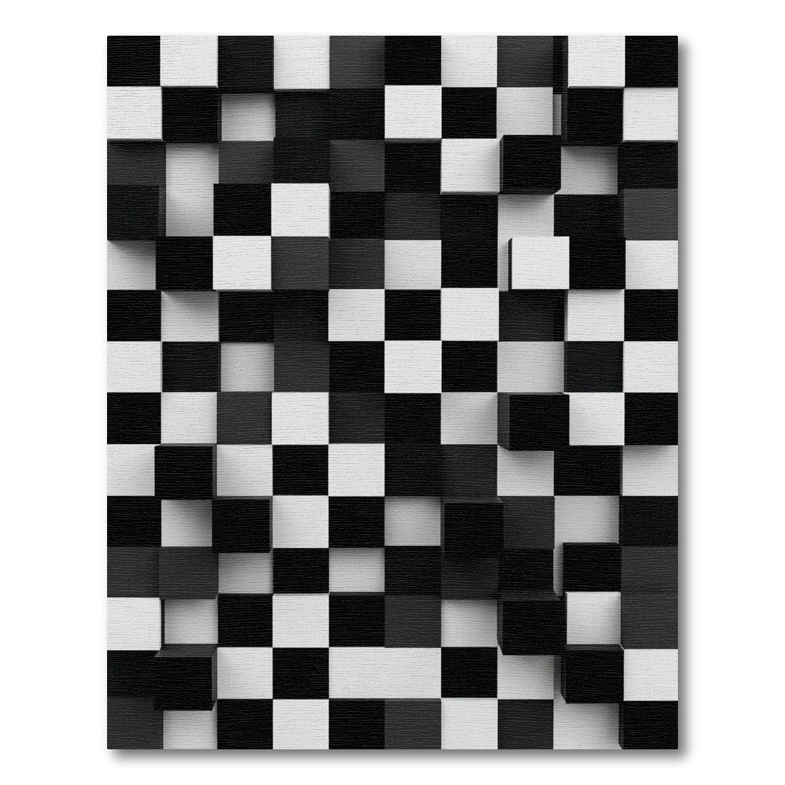 Monochromatic Black White Cubist Composition Rug