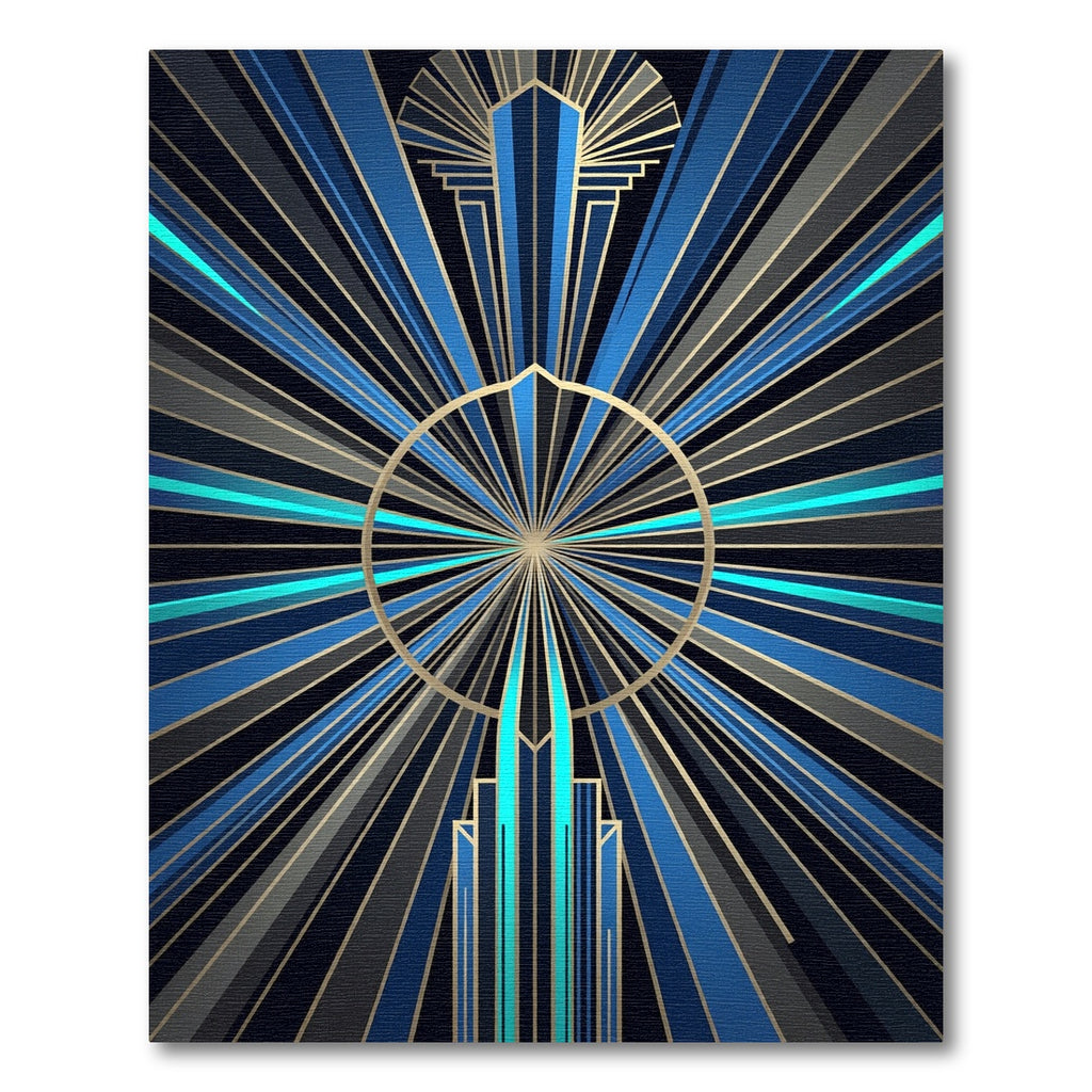 Art Deco Navy Golden Sunburst Radiance Rug