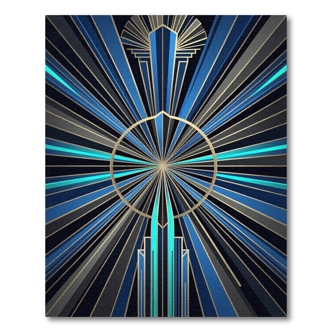 Art Deco Navy Golden Sunburst Radiance Rug