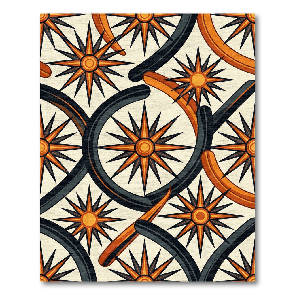Geometric Compass Star Retro Orange Rug