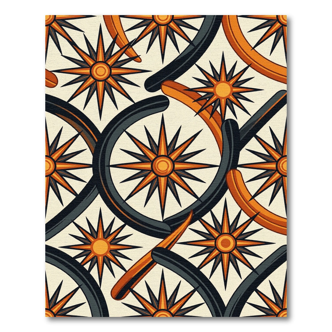 Geometric Compass Star Retro Orange Rug