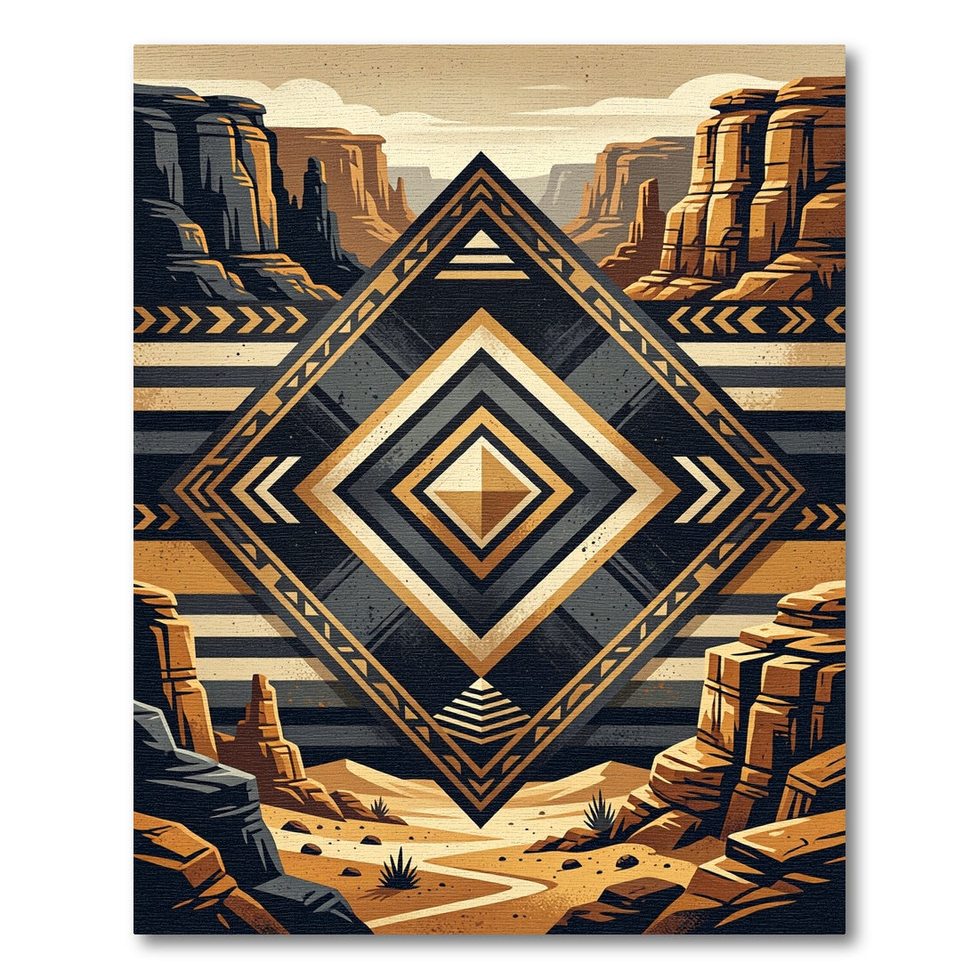 Geometric Desert Mesa Diamond Gold Rug