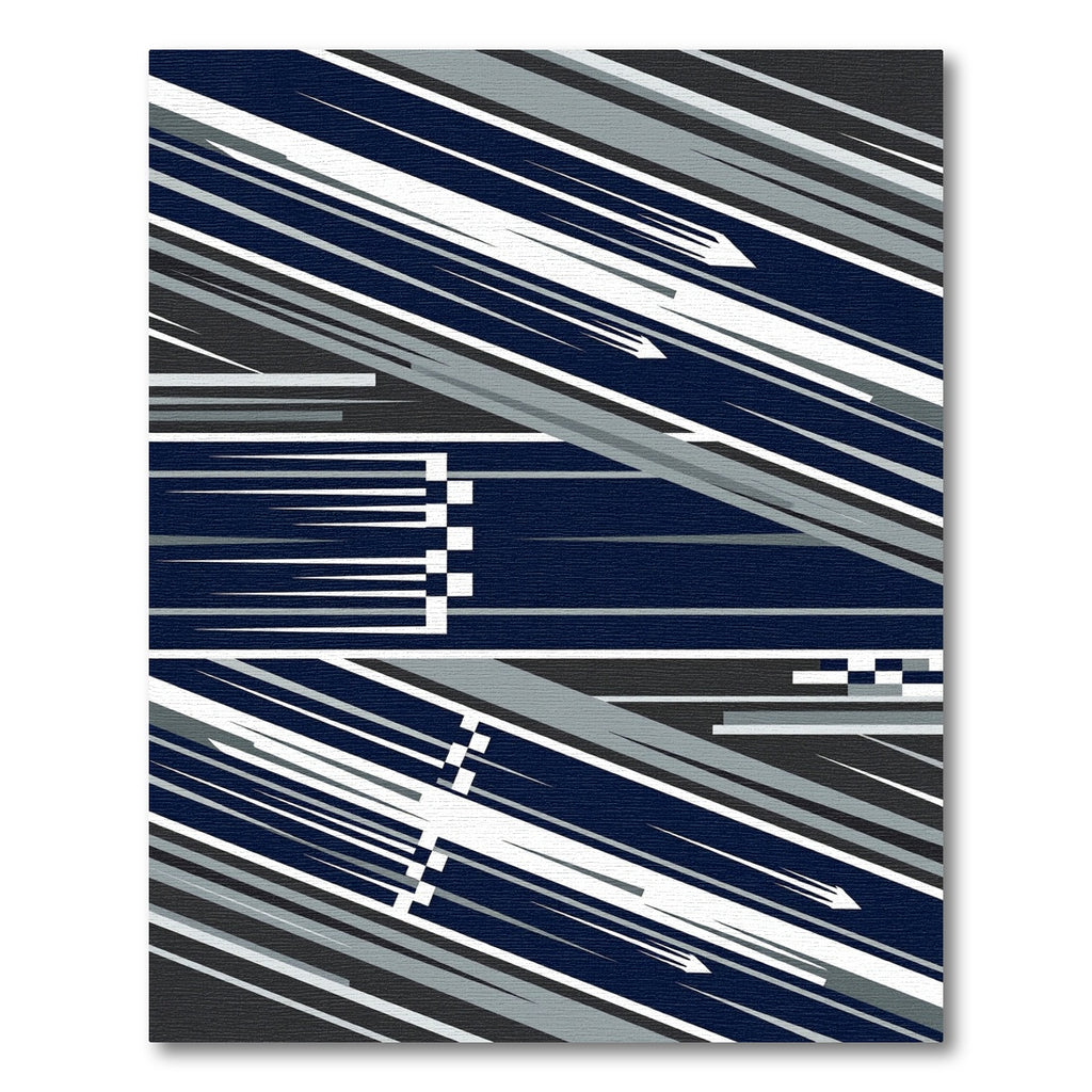 Modern Navy Blue Geometric Velocity Stripe Rug