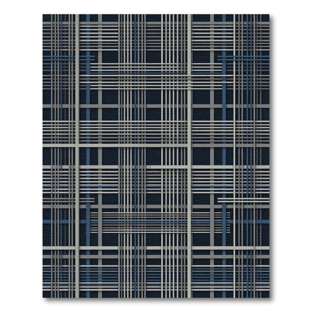 Modern Navy and Gray Linear Plaid Rug