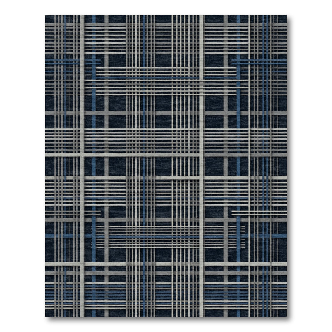 Modern Navy and Gray Linear Plaid Rug