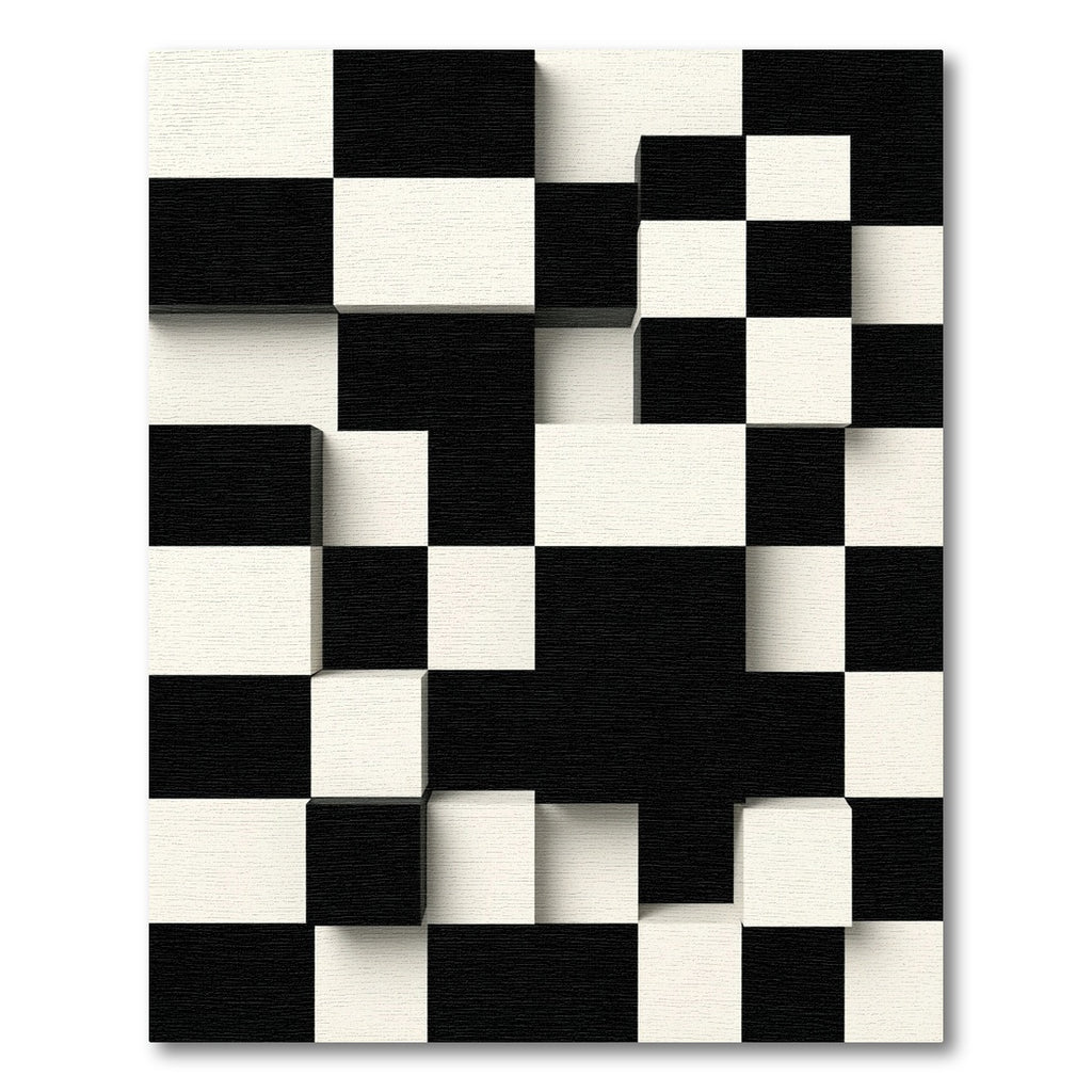 Modern Three Dimensional Black White Grid Rug