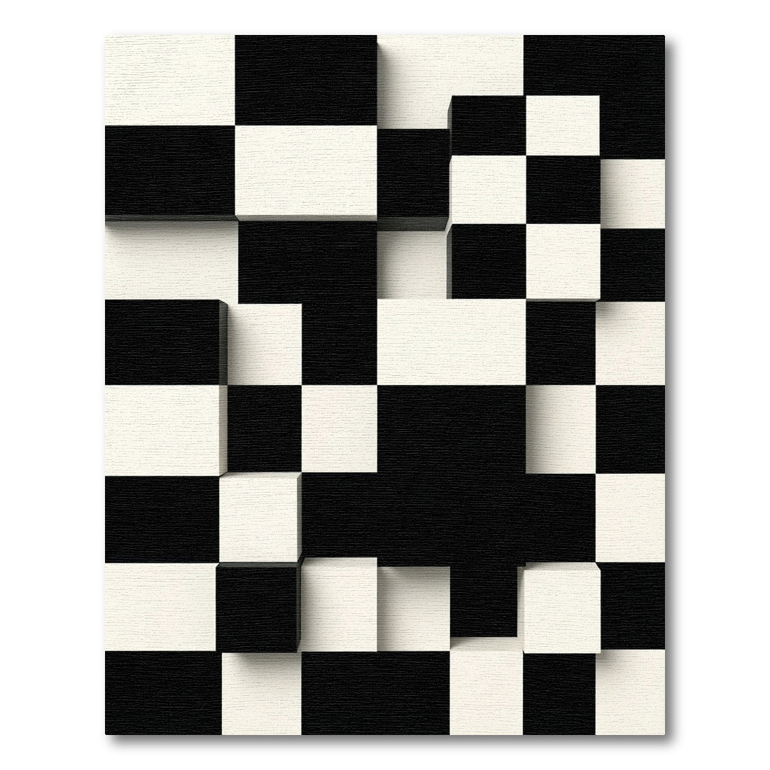 Modern Three Dimensional Black White Grid Rug