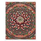 Radiant Coral Chrysanthemum Floral Medallion Rug