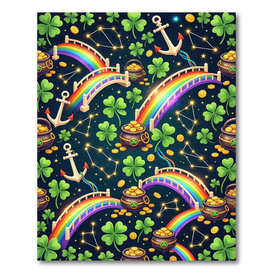 Whimsical Rainbow Shamrock Gold Coin Constellation Rug