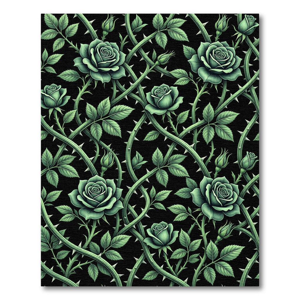 Gothic Emerald Rose and Thorns Rug