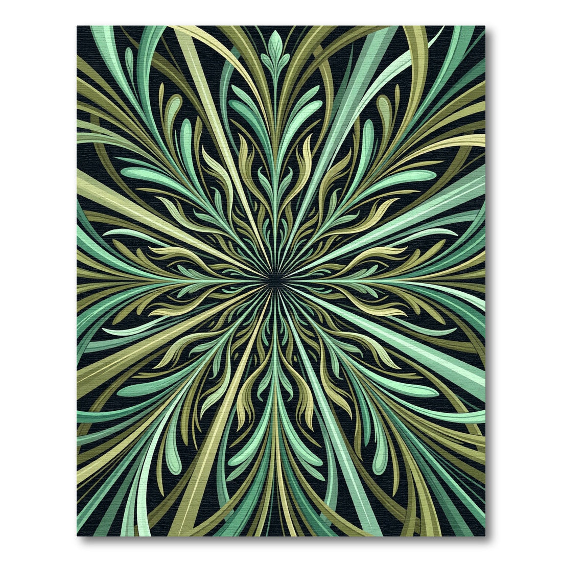 Radiating Greens And Blues Art Nouveau Rug