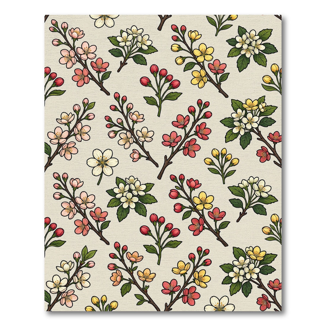 Pink Yellow White Floral Branches Rug