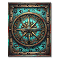 Vintage Teal Compass Paw Print Art Rug
