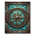 Vintage Teal Compass Paw Print Art Rug