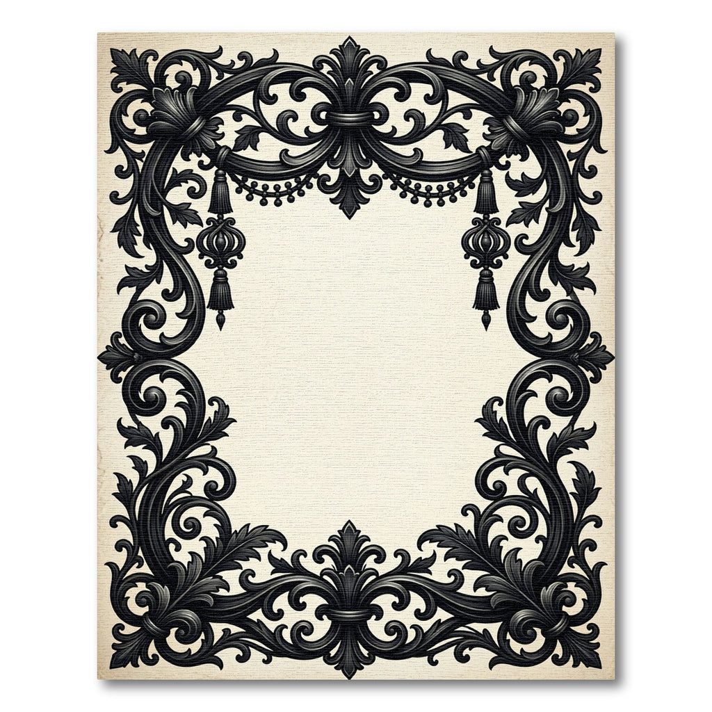 Ornate Black Baroque Filigree Scroll Rug