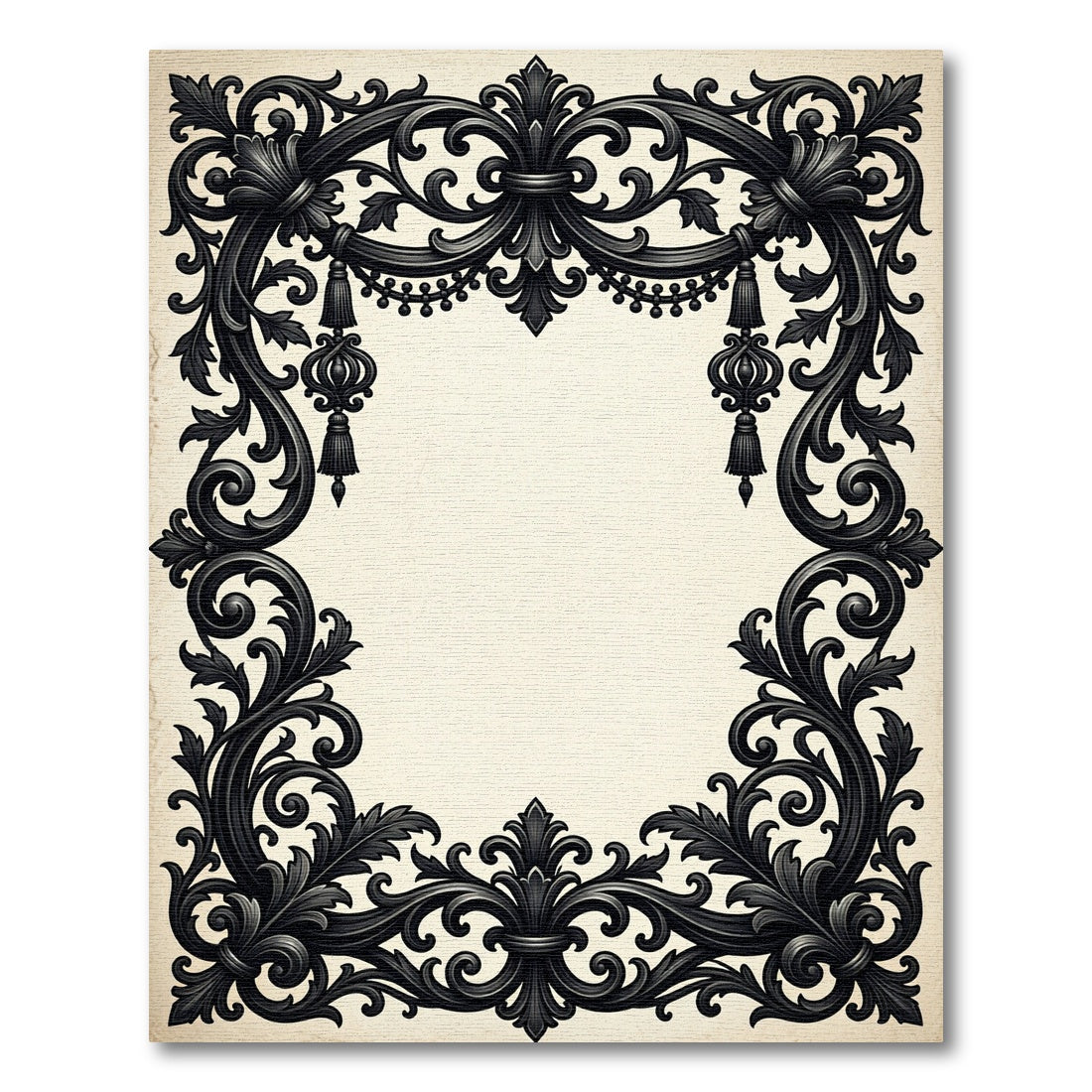 Ornate Black Baroque Filigree Scroll Rug