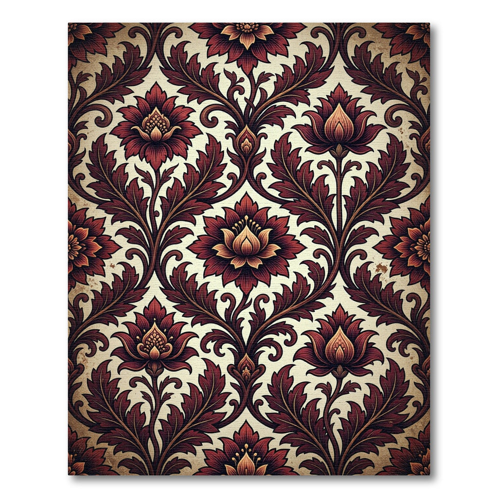Elegant Burgundy Floral Damask Scroll Rug