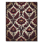 Elegant Burgundy Floral Damask Scroll Rug