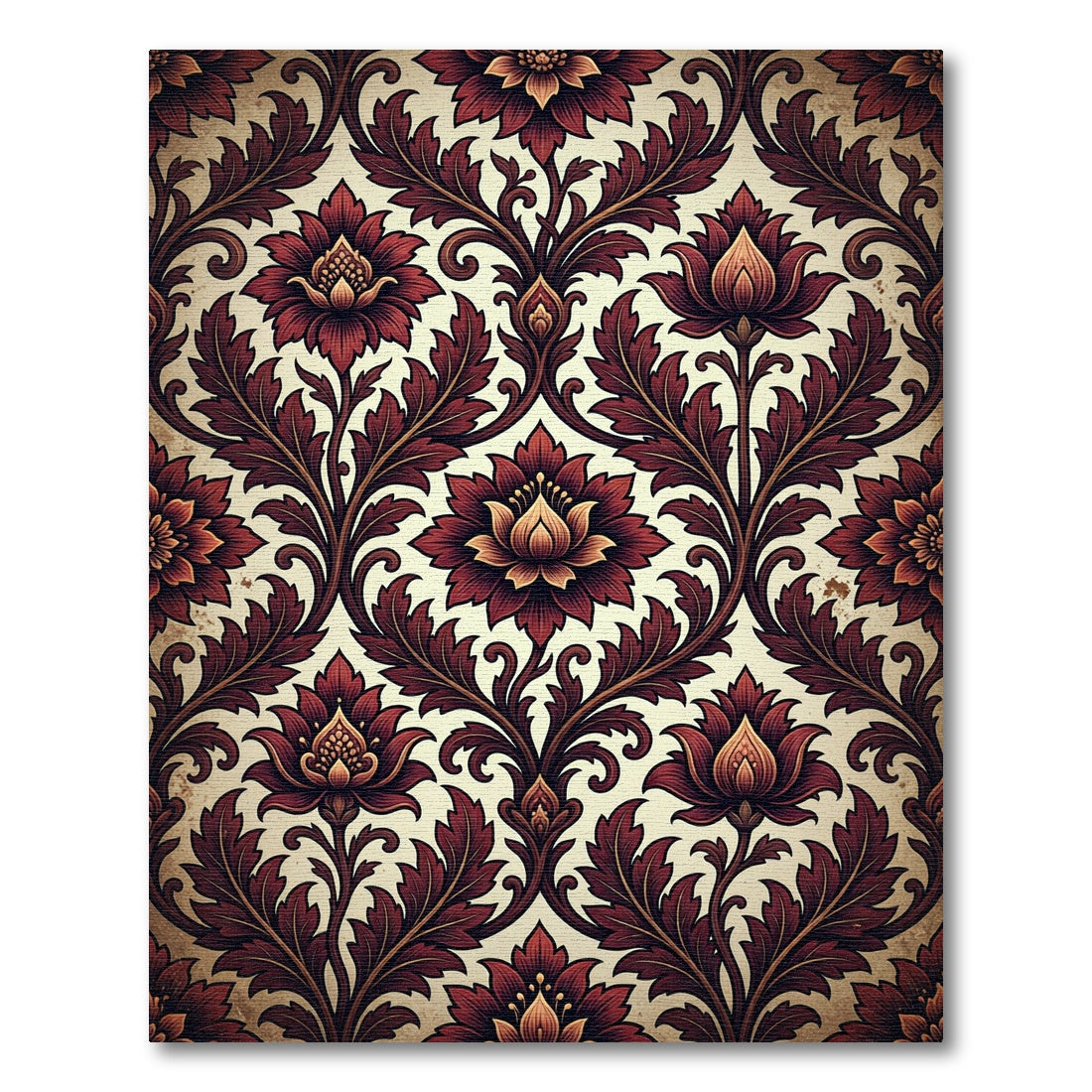 Elegant Burgundy Floral Damask Scroll Rug