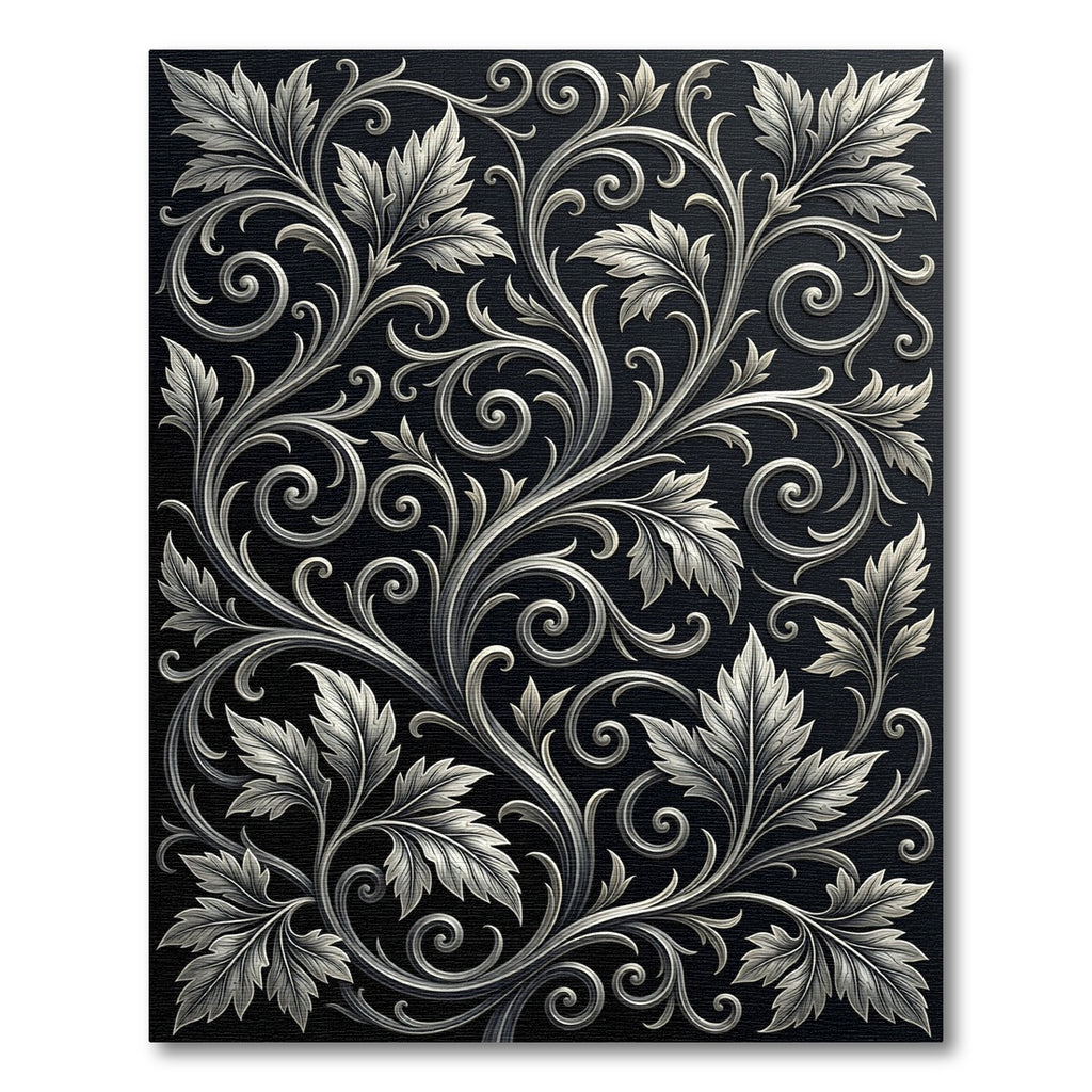 Ornate Silver Leaf Vine Scroll Rug