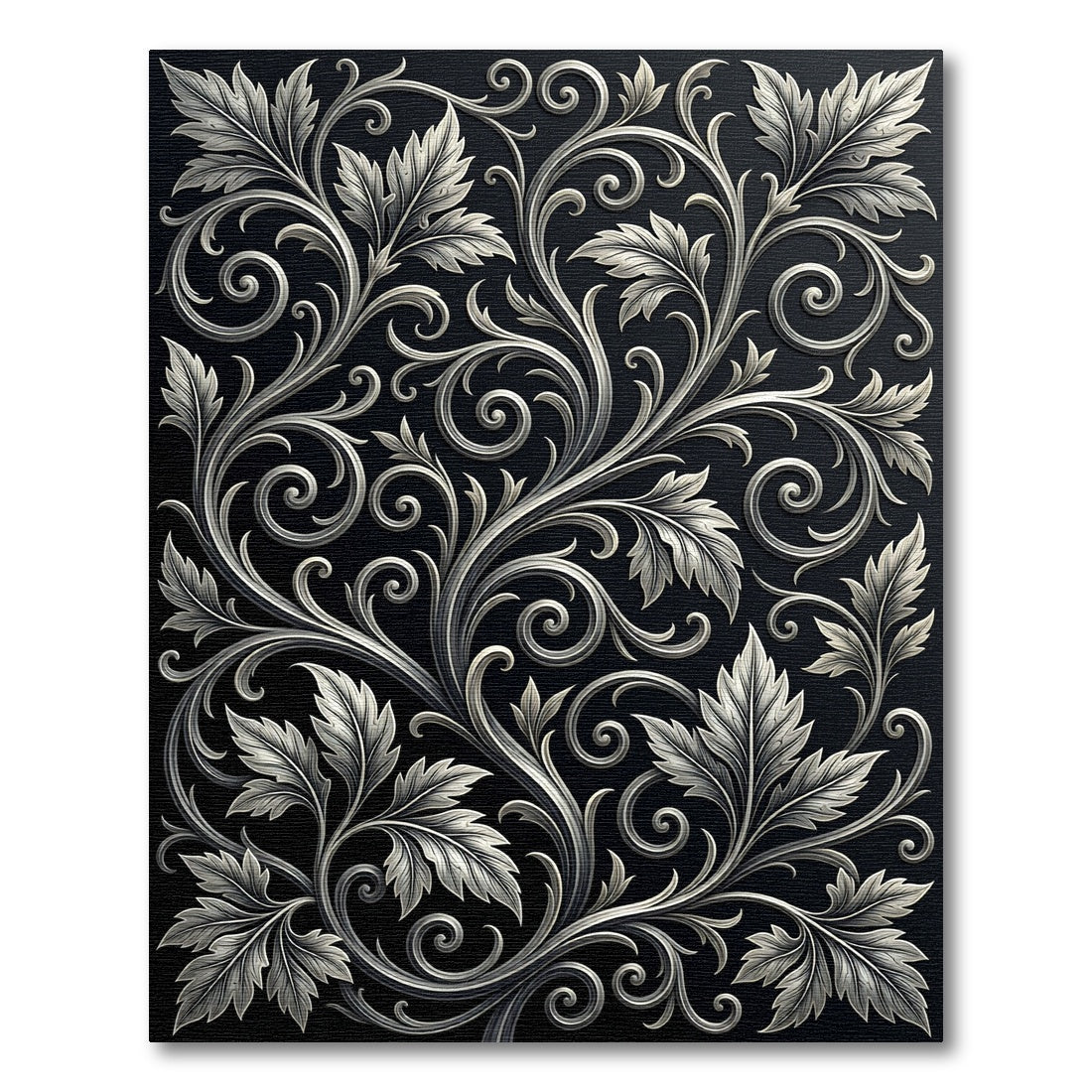 Ornate Silver Leaf Vine Scroll Rug