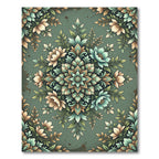 Sage Green Floral Medallion Botanical Illustration Rug