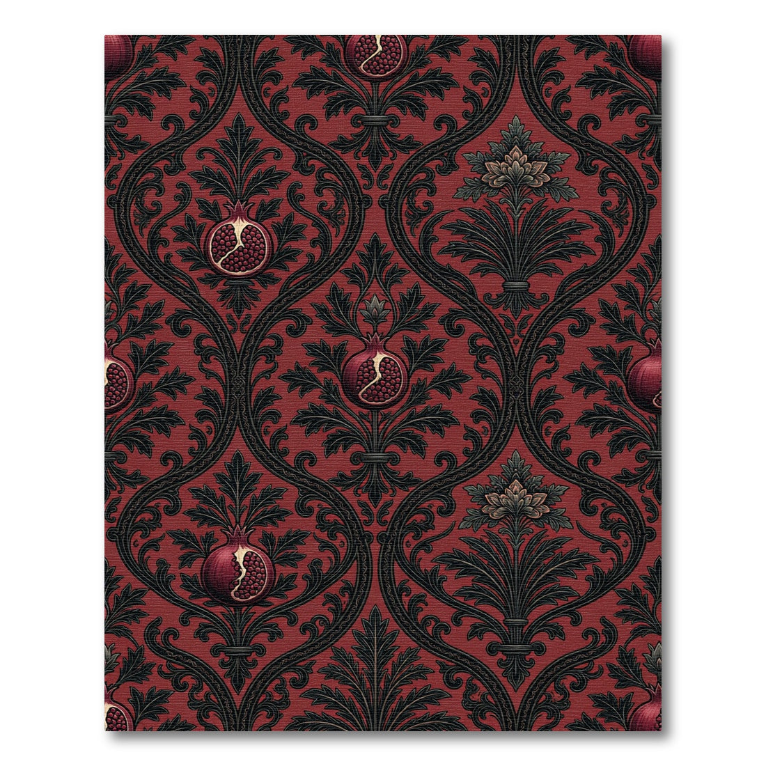 Gothic Pomegranate Damask Burgundy Area Rug
