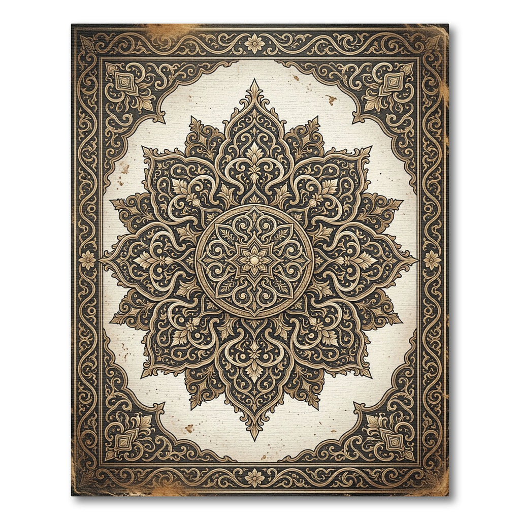 Ornate Golden Filigree Medallion Area Rug