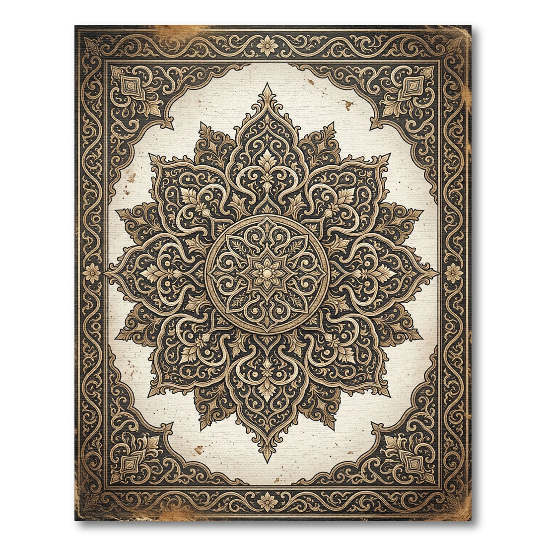 Ornate Golden Filigree Medallion Area Rug