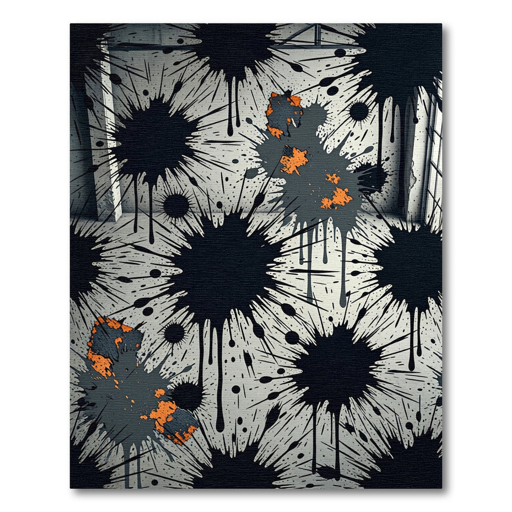Monochrome Ink Splash with Burnt Orange Accents Rug