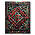 Vibrant Crimson Teal Geometric Floral Medallion Rug