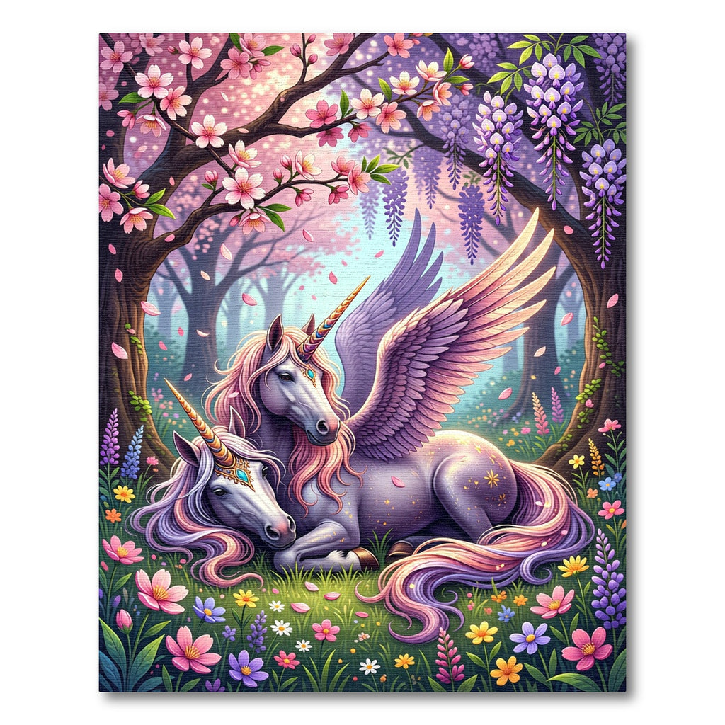 Whimsical Winged Unicorn Forest Garden Charm Rug