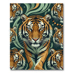 Bold Tiger Faces Green Abstract Background Rug