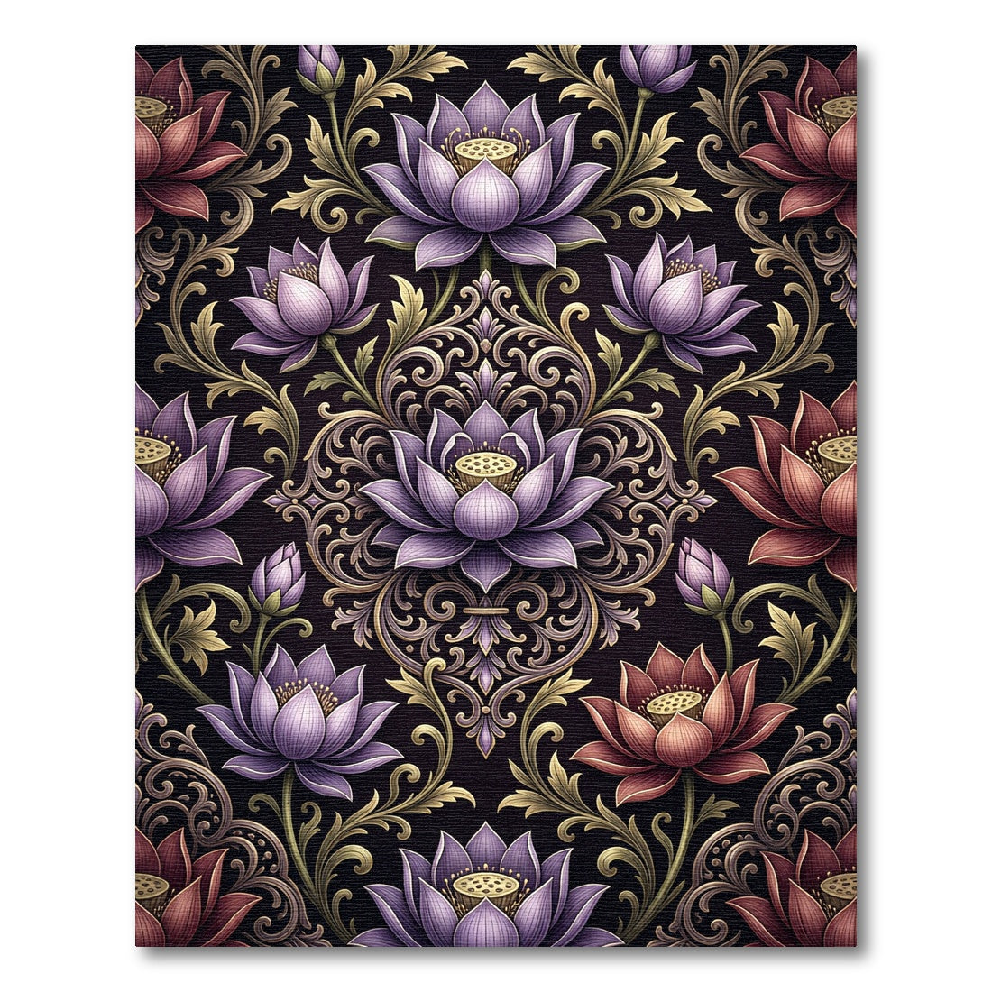 Lavender Crimson Lotus Scroll Rug