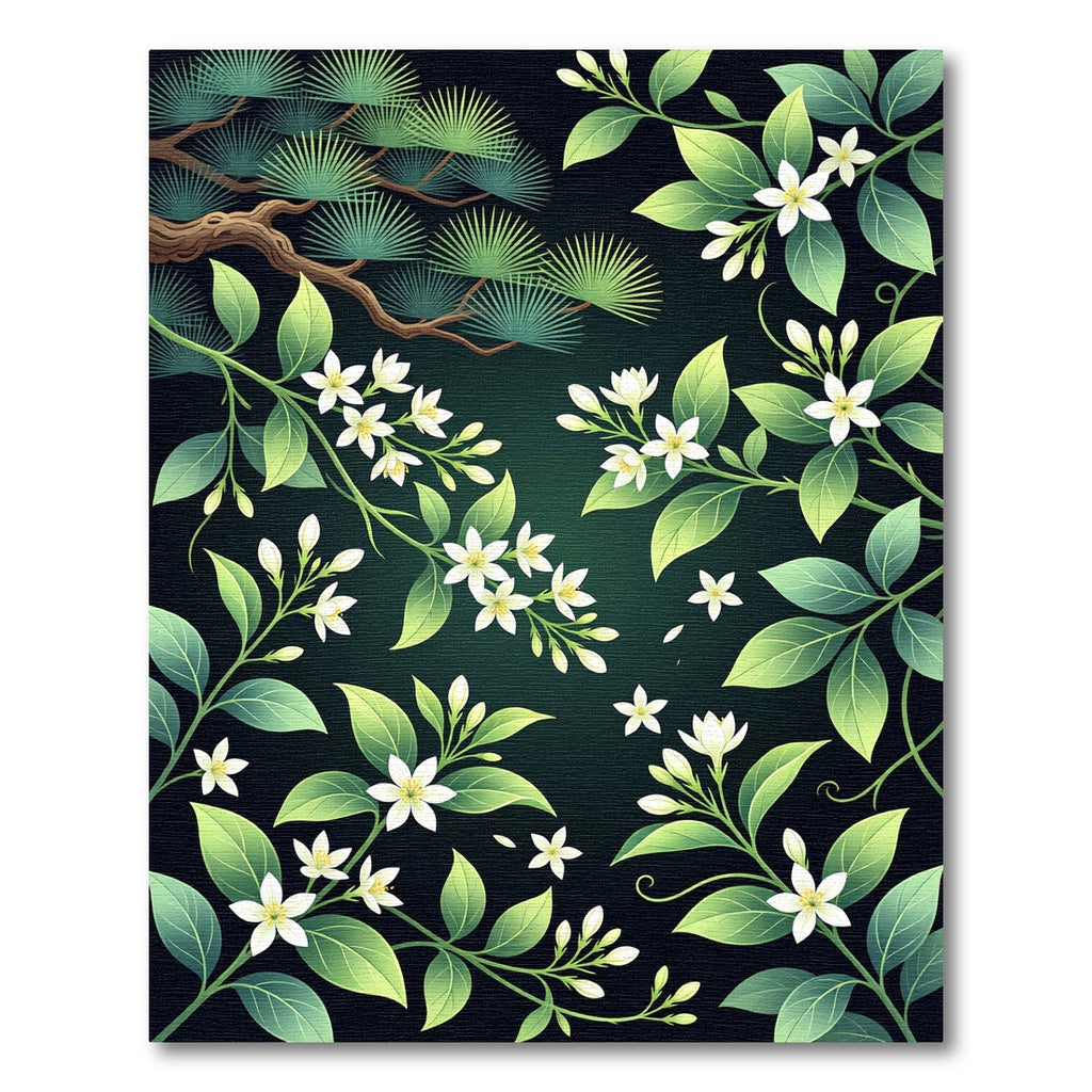 Emerald Green Floral Branch Accents Rug