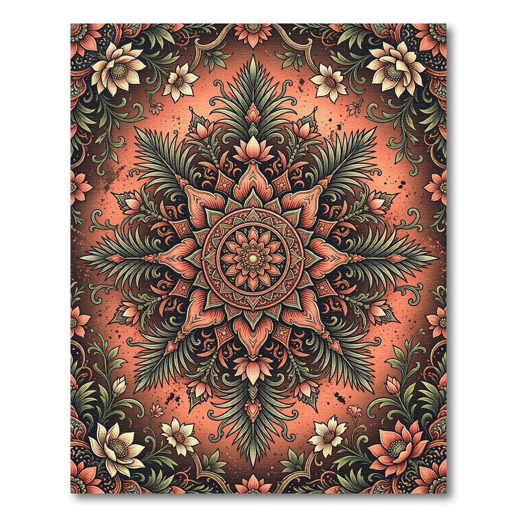 Terracotta Floral Mandala Medallion Rug