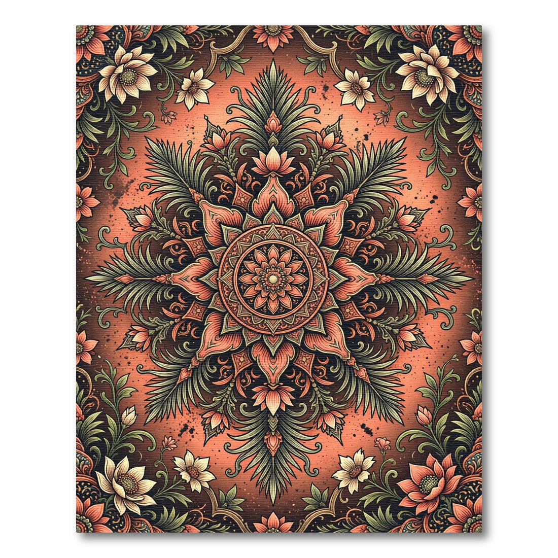Terracotta Floral Mandala Medallion Rug