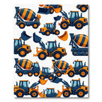 Blue and Orange Construction Vehicles Rug