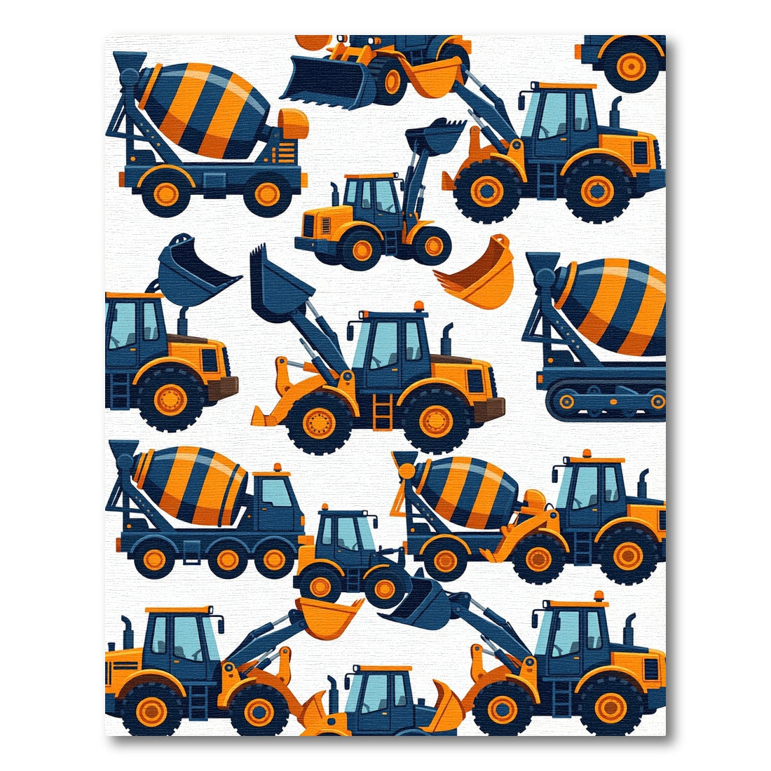Blue and Orange Construction Vehicles Rug