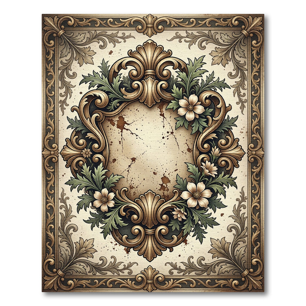 Ornate Gold Filigree Floral Scroll Rug