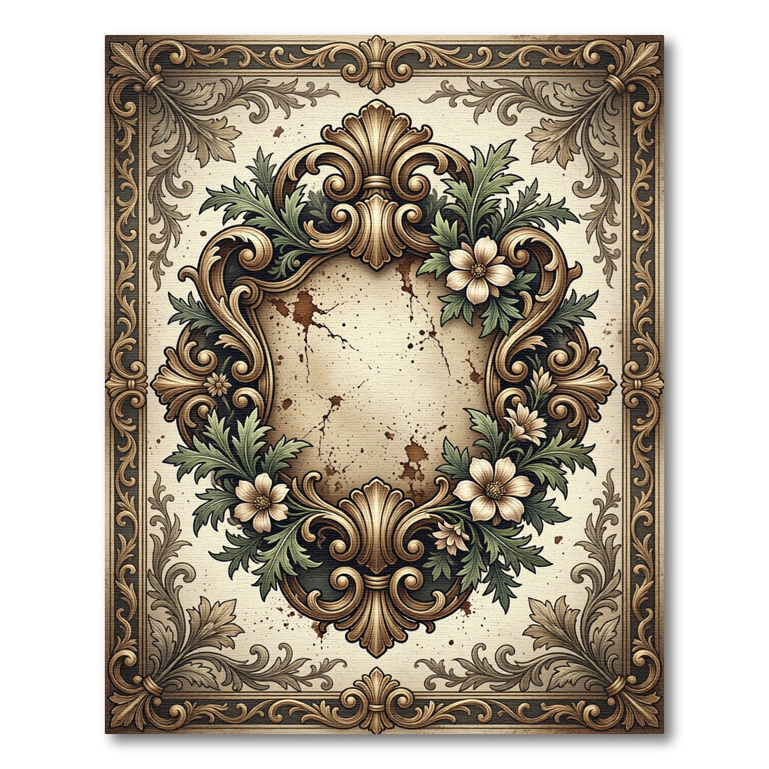 Ornate Gold Filigree Floral Scroll Rug