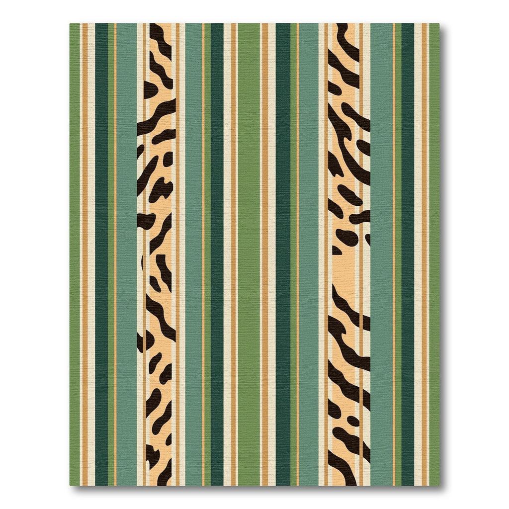 Green and Tan Striped Animal Spot Rug